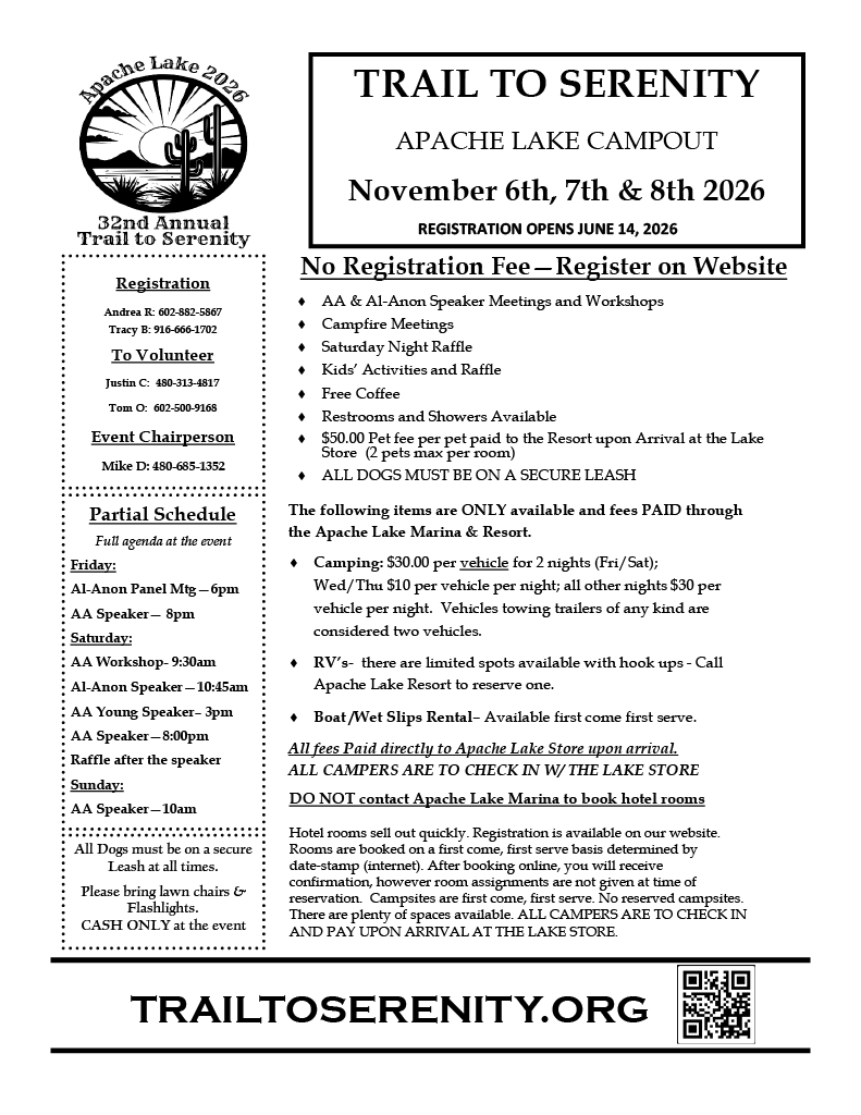 Trail to Serenity Apache Lake Campout Flyer