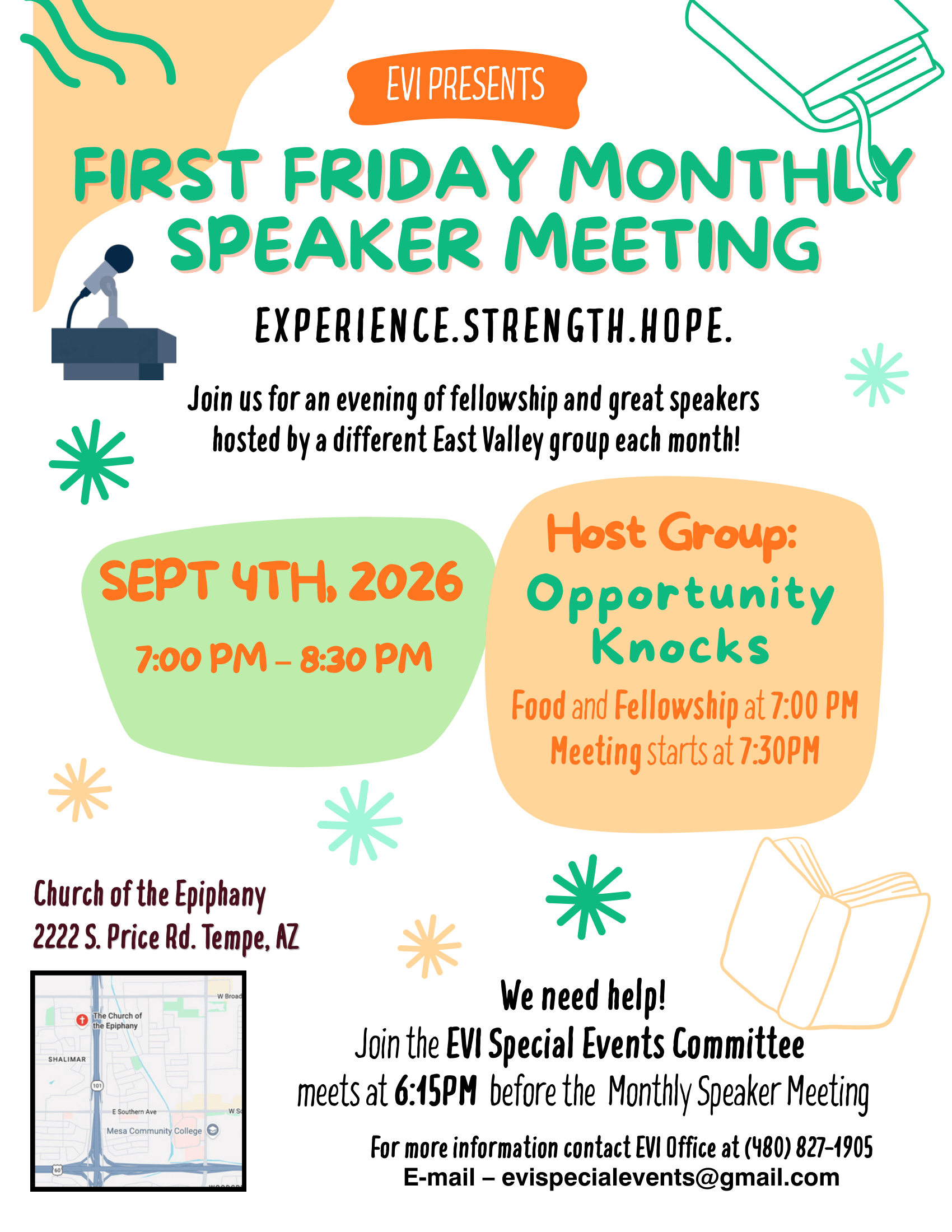 EVI First Friday Monthly Speaker Meeting - September 2026 Flyer Host Group: Opportunity Knocks